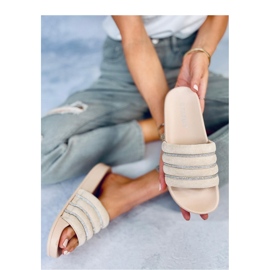 Sandalo infradito beige con strass 1