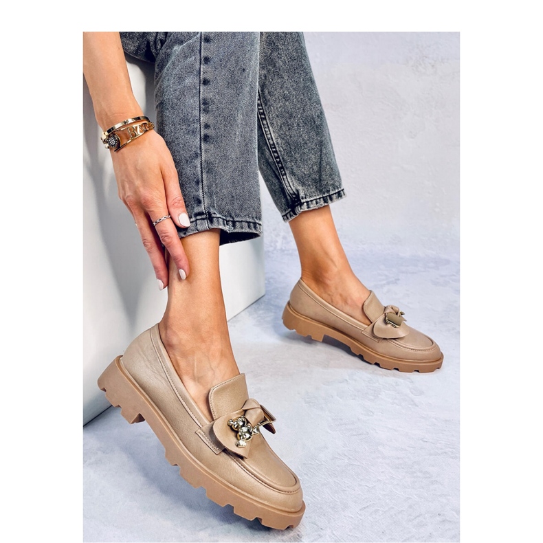 Mocassini con orsetto color kaki dorato marrone 1