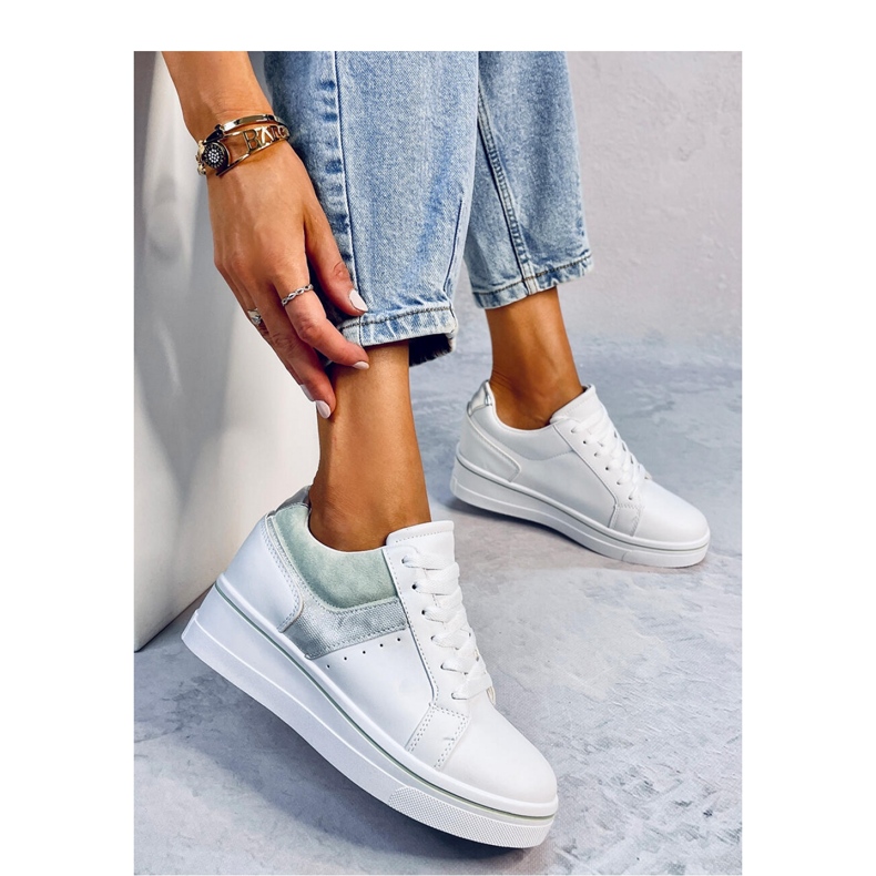 Scarpe da ginnastica con zeppa verdi bianco 1