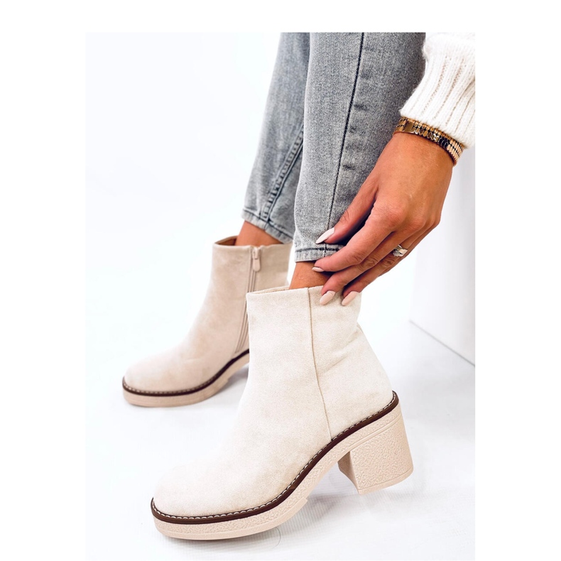 Stivaletti in camoscio con tacco largo Eliza Beige - Inello 1