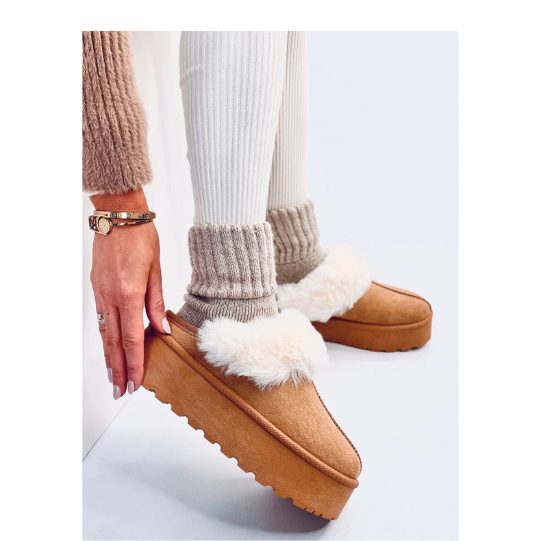 Ciabatte da neve con plateau color cammello marrone 1