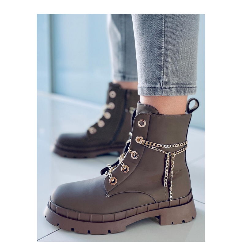 Stivaletti da donna con suola spessa color kaki marrone 1