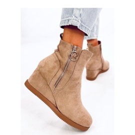 Stivaletti con zeppa kaki con cerniera dorata beige 2