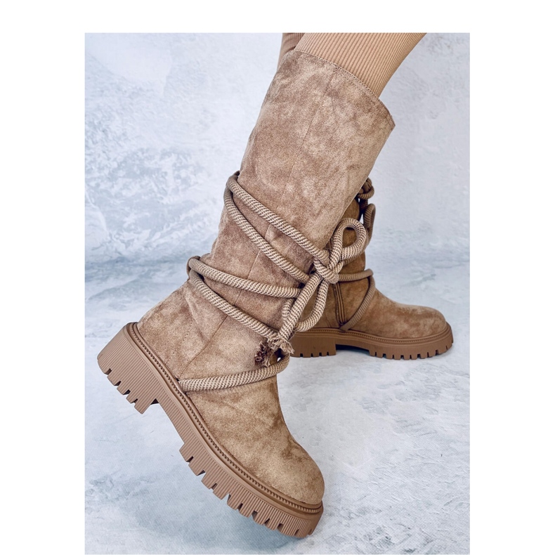 Stivali in camoscio con cordino Khaki marrone 2