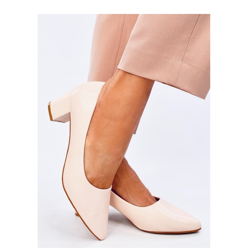Décolleté tacco basso, pieno fiore beige 1