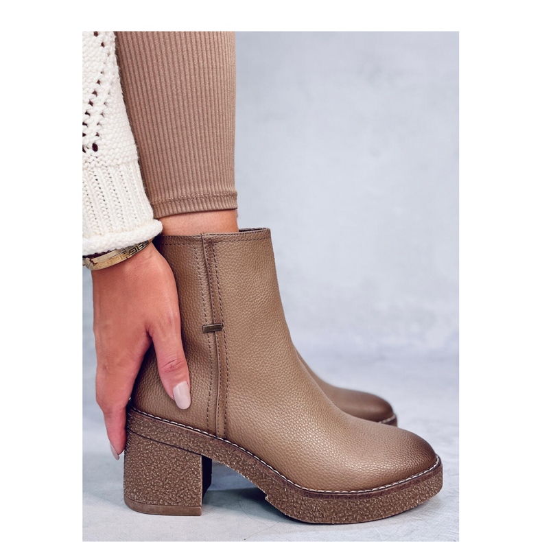 Stivaletti con tacco in gomma Tamika Beige - Inello marrone 2
