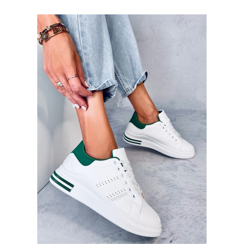 Scarpe da ginnastica con zeppa verdi bianco 1