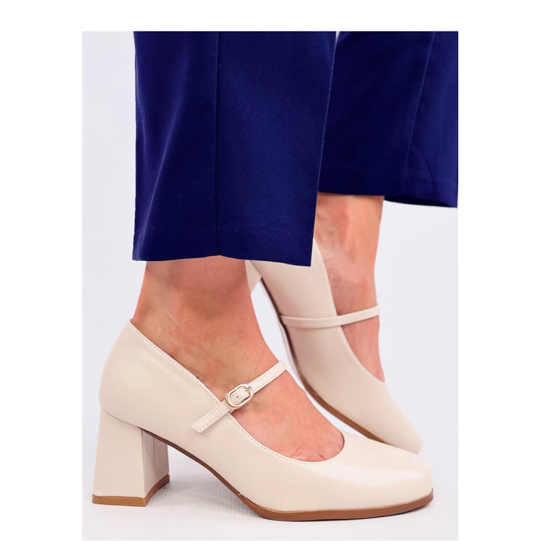 Décolleté con tacco alto in stile Mary Jane Beige 1