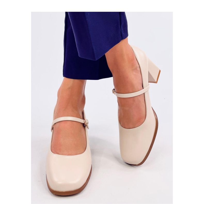 Décolleté con tacco alto in stile Mary Jane Beige 2