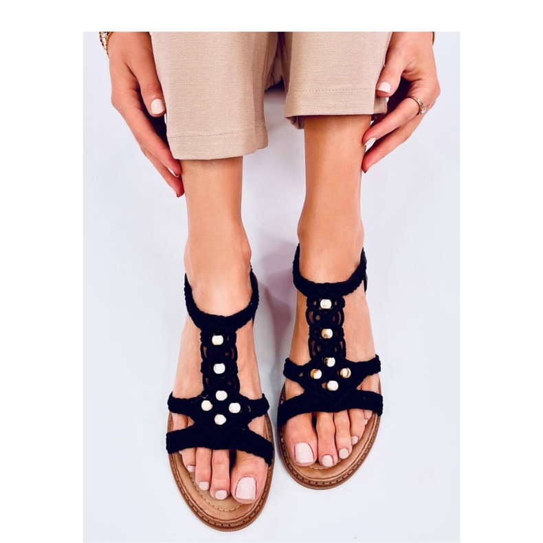 Boho Sandali con stringhe nere nero 1