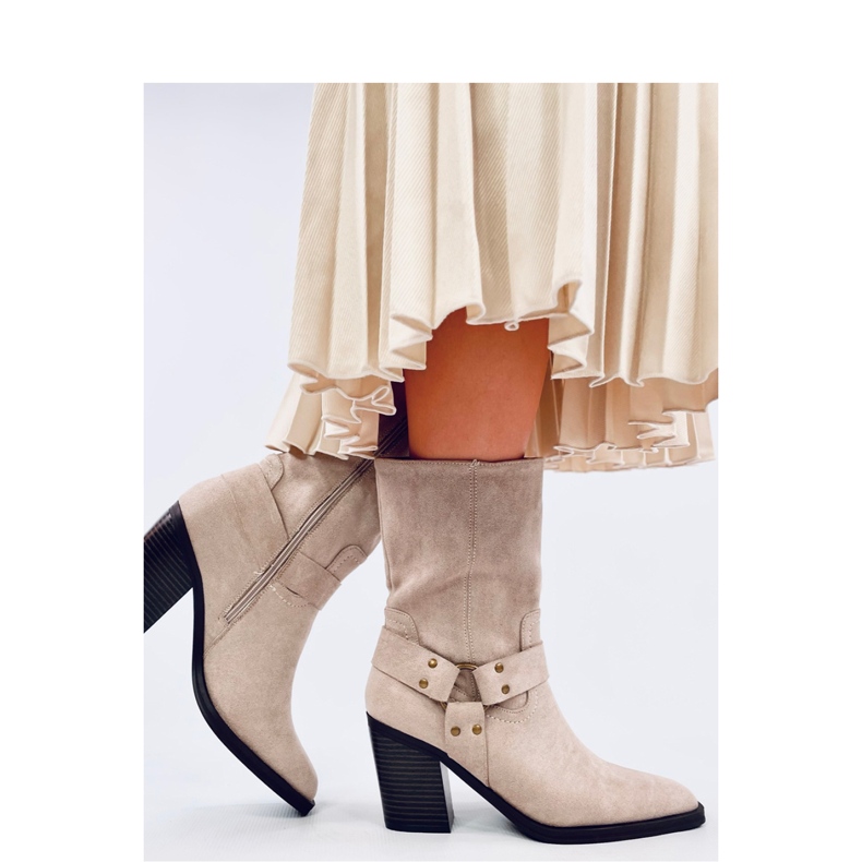 Stivali texani in camoscio beige 2