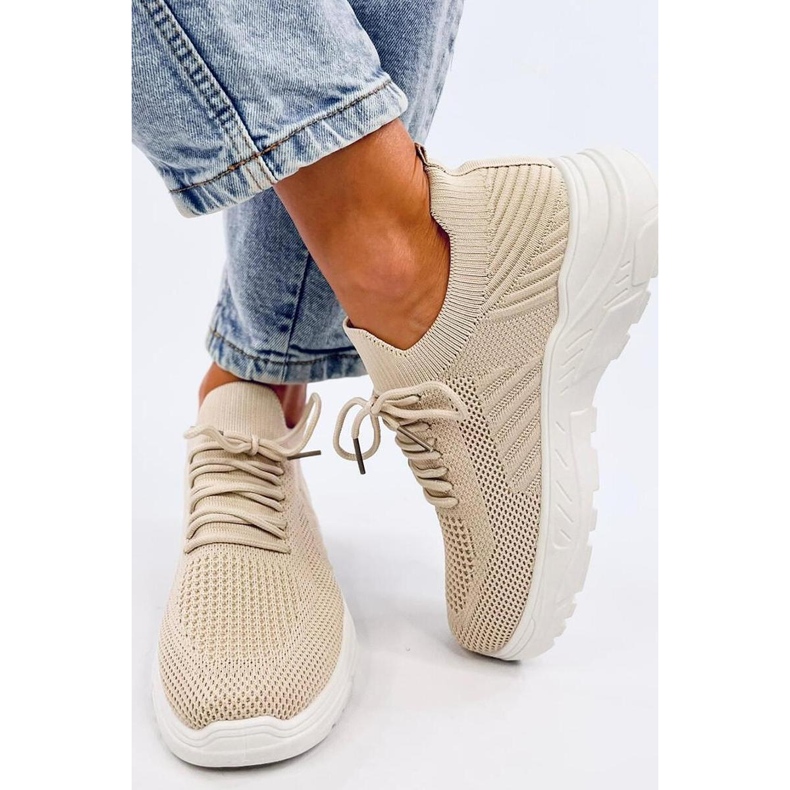 Scarpe sportive calzino da donna beige 1