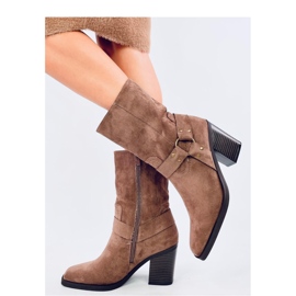Stivali da cowboy in pelle scamosciata color kaki marrone 1