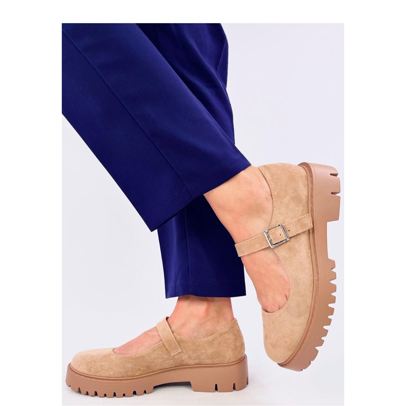 Holmess Khaki ballerine con plateau e cinturino - Inello beige 2