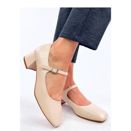 Décolleté con tacco alto in stile Mary Jane Beige 1