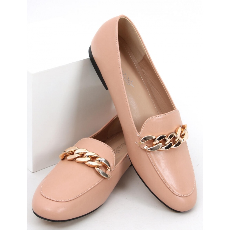 Mocassini da donna nude con catena beige 1
