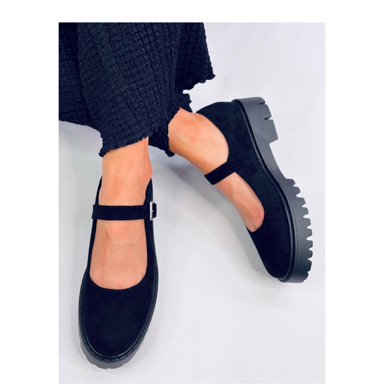Holmess Ballerine nere con plateau e cinturino - Inello nero 2