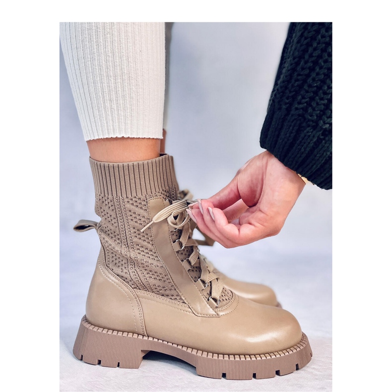 Stivaletti con tomaia in maglia Tierr Khaki - Inello marrone 1