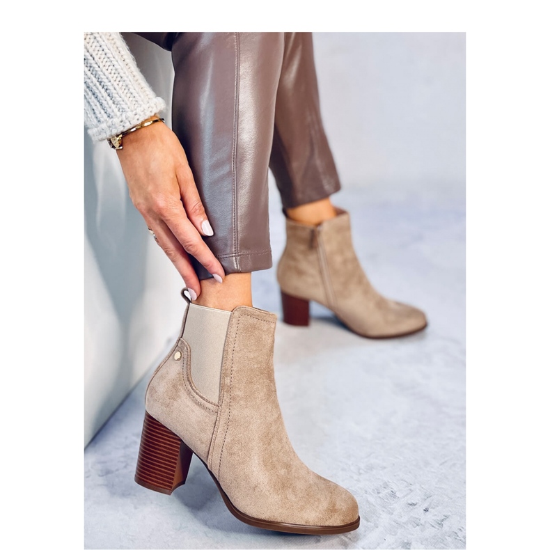 Stivaletti classici con tacco alto Rosey Khaki - Inello beige 2