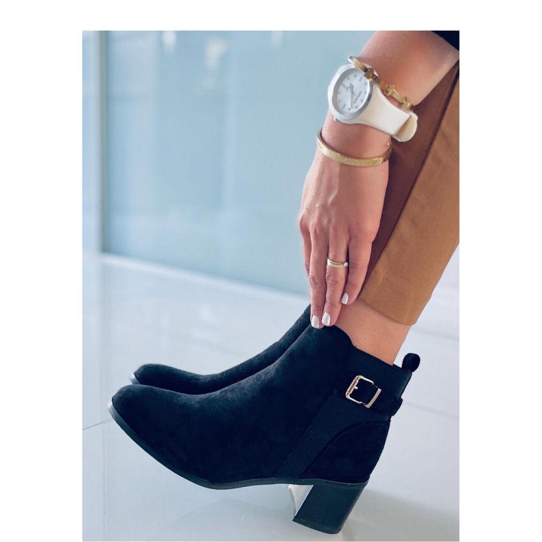Stivaletti con tacco alto Cyndi in pelle scamosciata nera - Inello nero 2