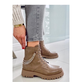 Kb9393 Tokyo Stivali bovver kaki con catene - Inello marrone 2