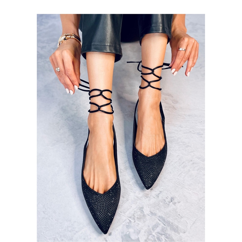 Vonda Ballerine nere con tacco aperto in strass - Inello nero 1