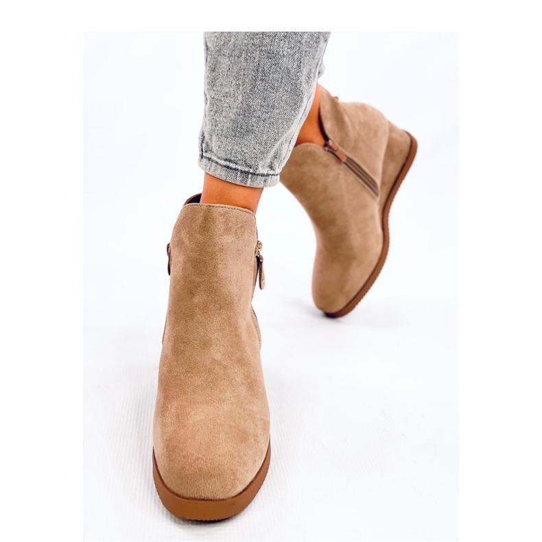 Stivaletti con zeppa in pelle scamosciata Paxten Khaki - Inello beige 2