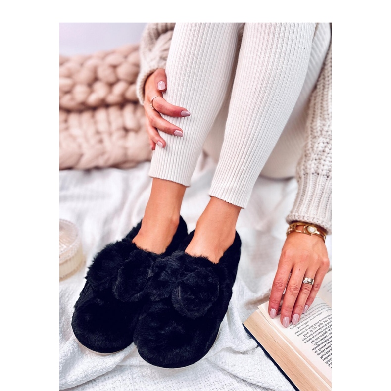 Pantofole in pelliccia con fiocco Emres Black - Inello nero 2