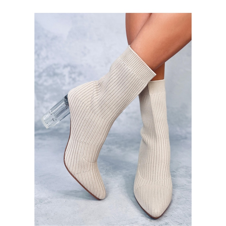 Destani Stivaletti calzino con tacco trasparente beige - Inello 1