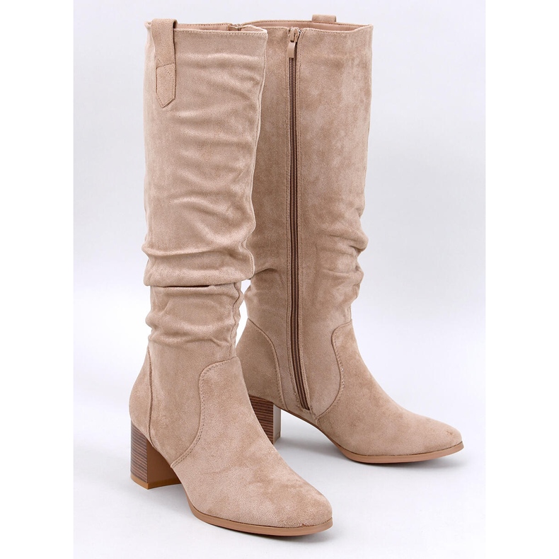 Stivali Pinsoni Khaki con volant beige 1