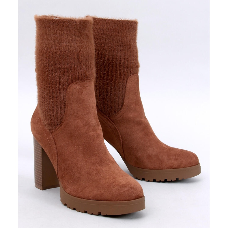 Stivaletti Carlini Camel con tacco alto e polsino elastico marrone 1