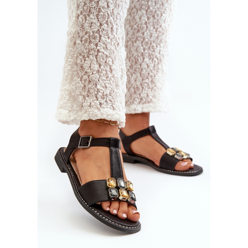 Sandali da donna con decorazione S.Barski Black nero 1
