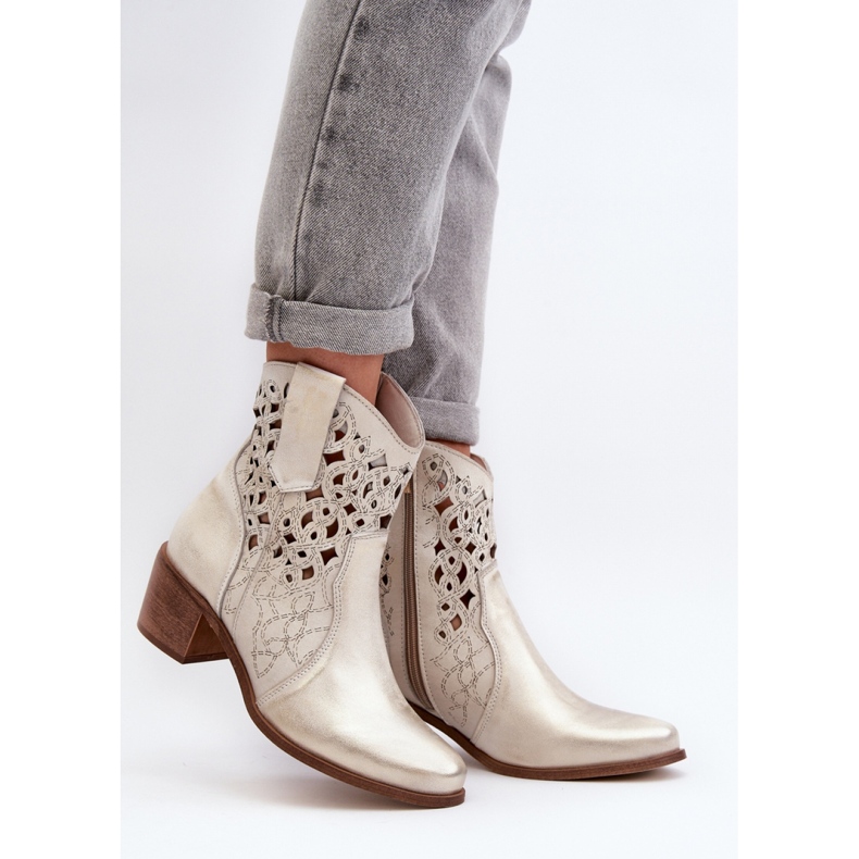 Stivaletti da donna Zazoo con tomaia traforata, color oro d'oro 1