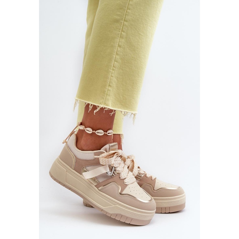 Scarpe sportive con plateau beige 1