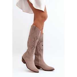 Zazoo Stivali da donna beige con tomaia traforata 1