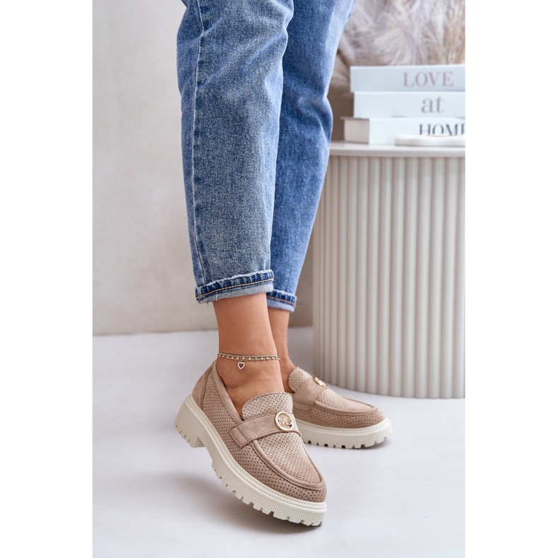 Mocassini con plateau da donna kaki beige 1