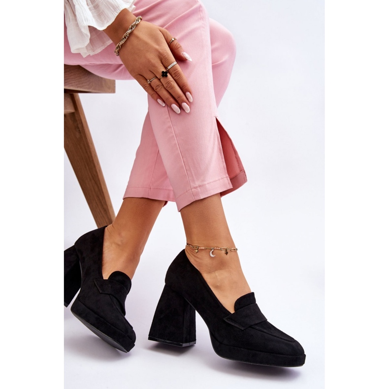 Décolleté da donna nere con tacco massiccio nero 1