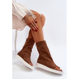 Zazoo Sandali da donna in camoscio marrone con tomaia 1