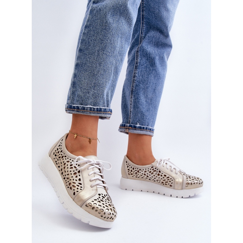 Scarpe in pelle da donna Zazoo color oro d'oro 2