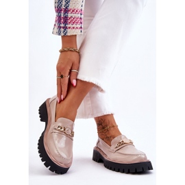 Mocassini con plateau in vernice Beige 1