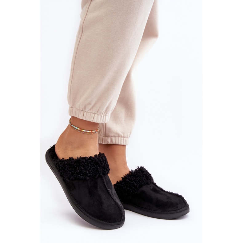 Inblu Ciabatte da donna nere con pelliccia nero 1