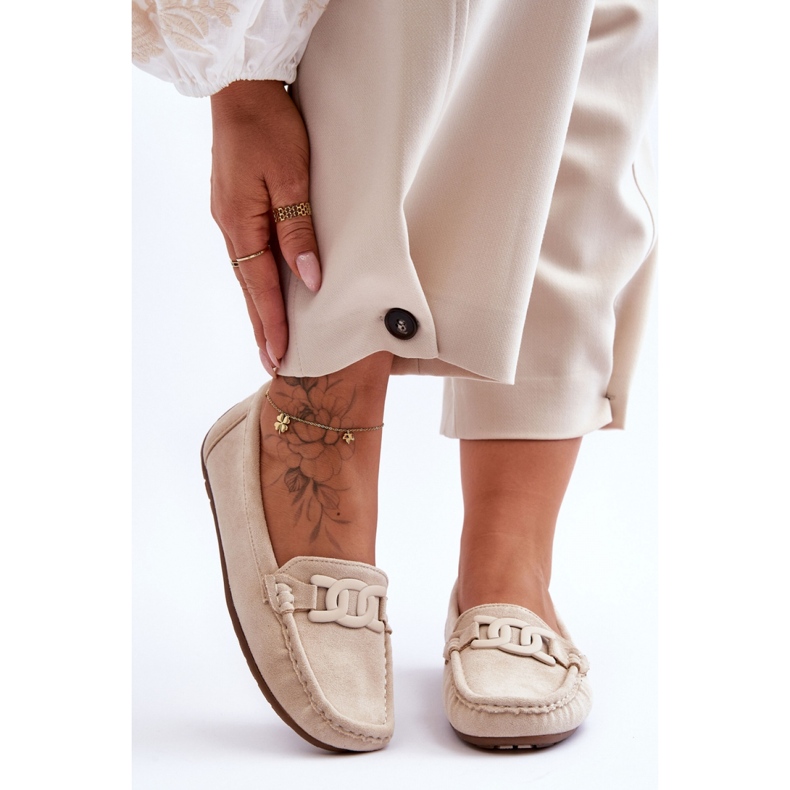 Mocassini da donna in camoscio beige 1