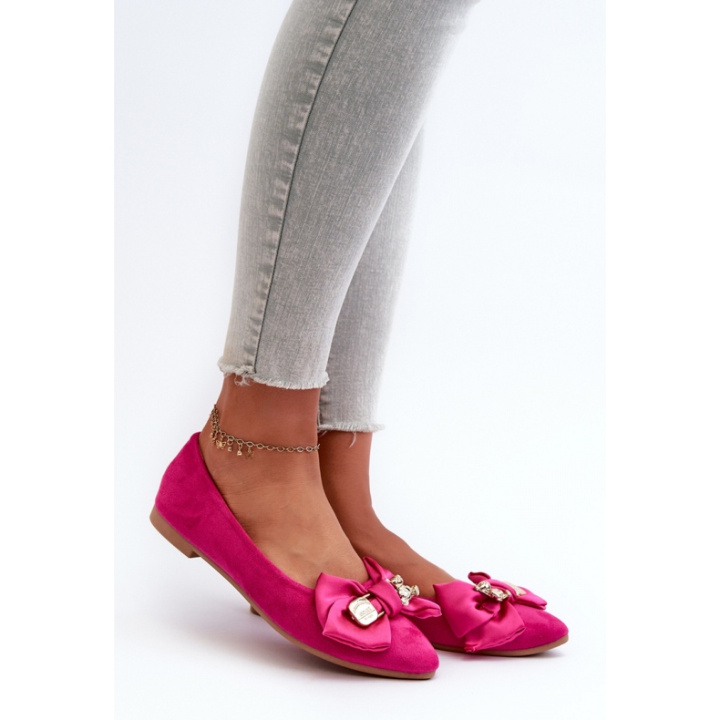 Ballerine in camoscio con fiocco Fucsia rosa 1