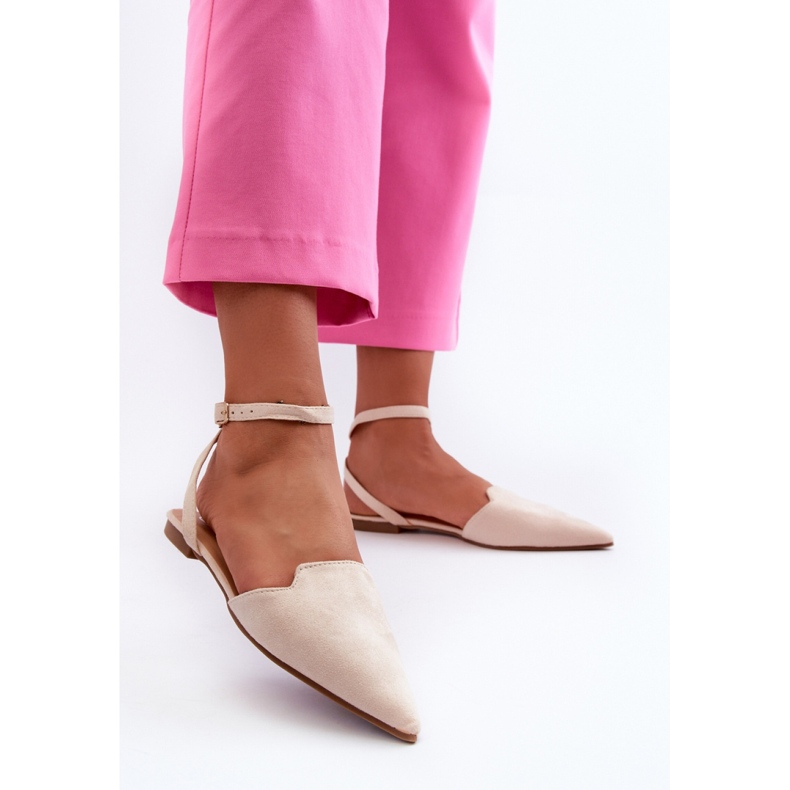 Ballerine da donna con cinturino Beige Chiaro 2