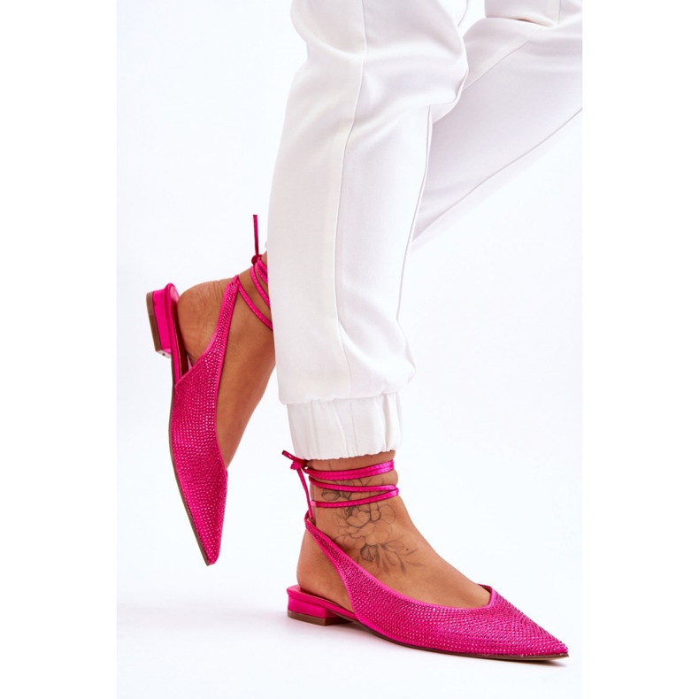 Ballerine allacciate con strass fucsia rosa 2