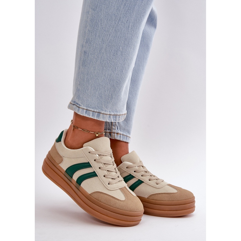 Scarpe sportive con plateau beige/verde 1