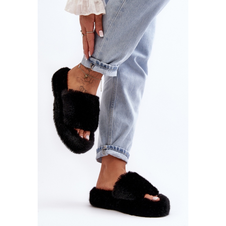 Pantofole in pelliccia da donna nere nero 1