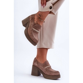 Scarpe con tacco da donna con decorazione in camoscio Beige 1