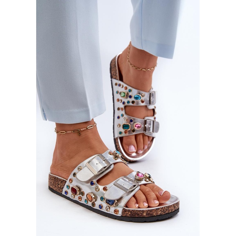 S.Barski Infradito da Donna Decorate con Fibbie Argento 2