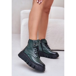 Zazoo Stivali da donna con plateau verde scuro 1